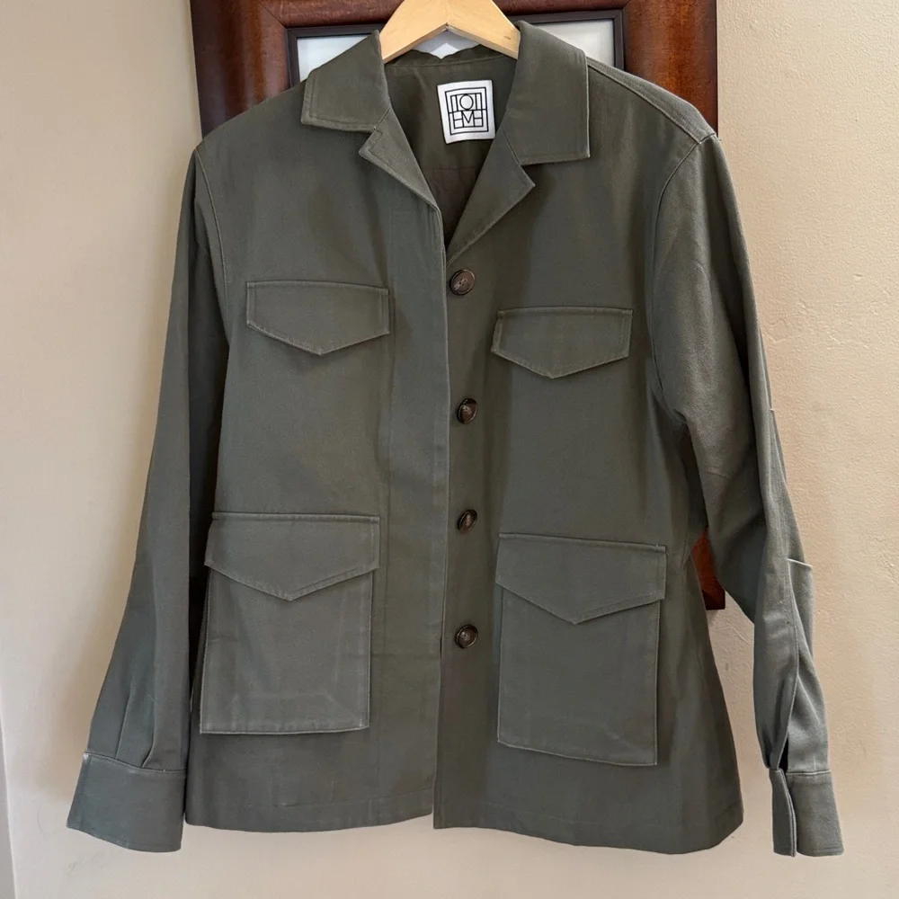 Toteme Avignon Utility Jacket Khaki Green – Oversized Cotton Size 32 | US XS